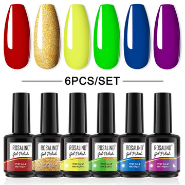 ROSALIND Gel Nail Polish 6Pcs/Set For Manicure Nails Art UV Gel Need Base Top Coat Vernis Semi permanent Nail Polish 15ML
